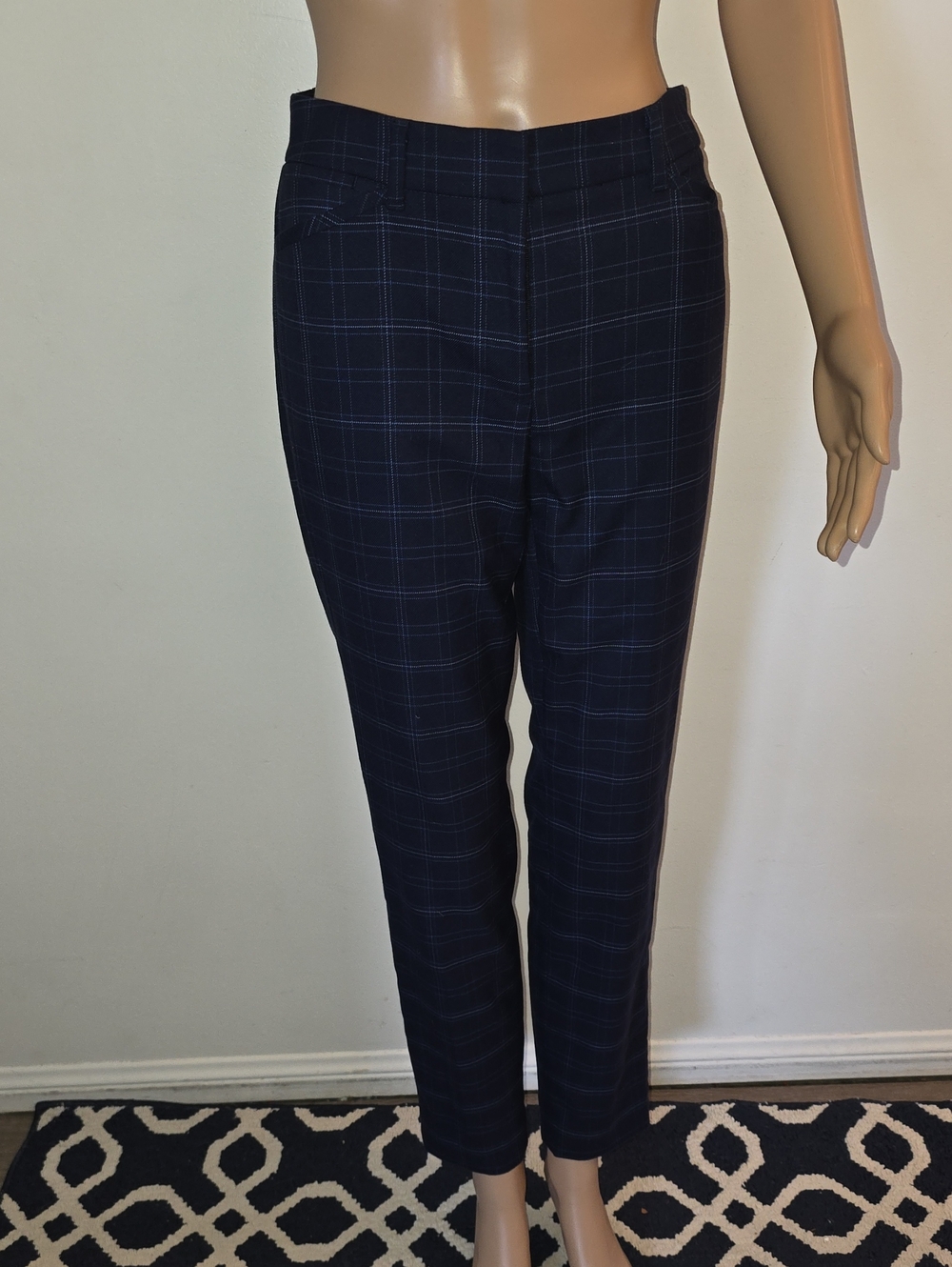 White House Black Market Navy Plaid Slim Dress Pants